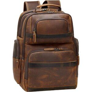Men's Vintage Leather Backpack 15.6" Laptop Bag Large Capacity Business Travel